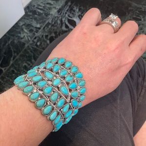 Faux silver and turquoise heavy large cuff